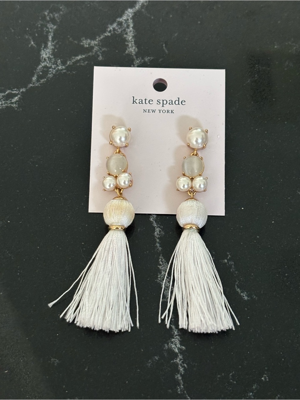 kate spade White with gold Tassel Drop Earrings